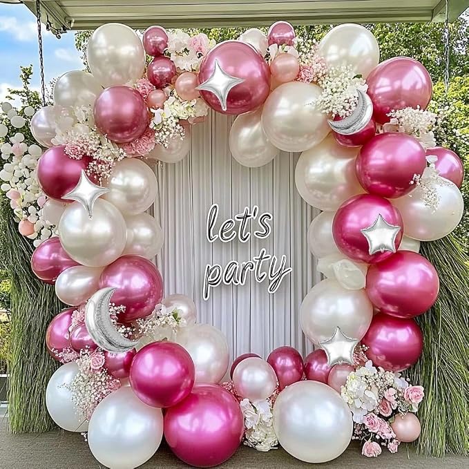 White Balloons Arch Double Stuffed Pearl White Star Moon Balloon Garland Different Sizes Cream Ivory Balloons for Birthday Baptism Bridal Baby Shower Christmas Wedding Prom Galaxy Party Decorations