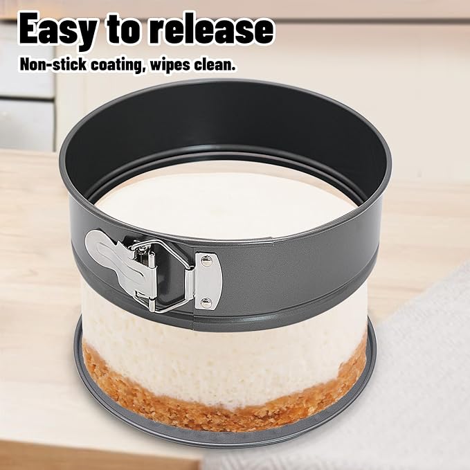 2 PCS Round Springform Cake Tin, Removable Base, Stainless Steel Cake Mold with Snap Closure and Non Stick Layer, Easy to Demould, for Chiffon Cakes