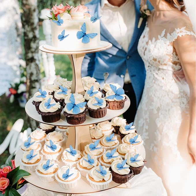 72PCS Edible Butterfly Cake Decorations Edible Butterfly Cake Topper Edibles Blue Paper Butterflies Cupcake Toppers for Wedding Spring Tea Party Flower & Butterflies Themed Birthday Baby Shower