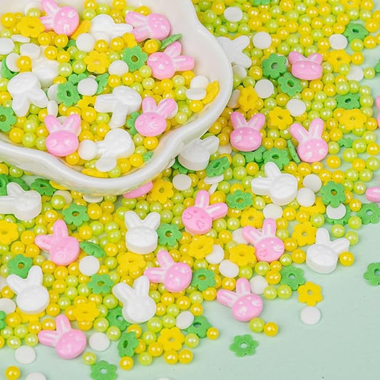 Twisweet Bunny Sprinkles 4.6oz, Pastel Edible Sugar Sprinkles for Cake Decorating, Rabbit Flower & Pearl Mix, Cute Cupcake Toppers for Kids Birthday, Baby Shower, Garden Tea Party, Cookies