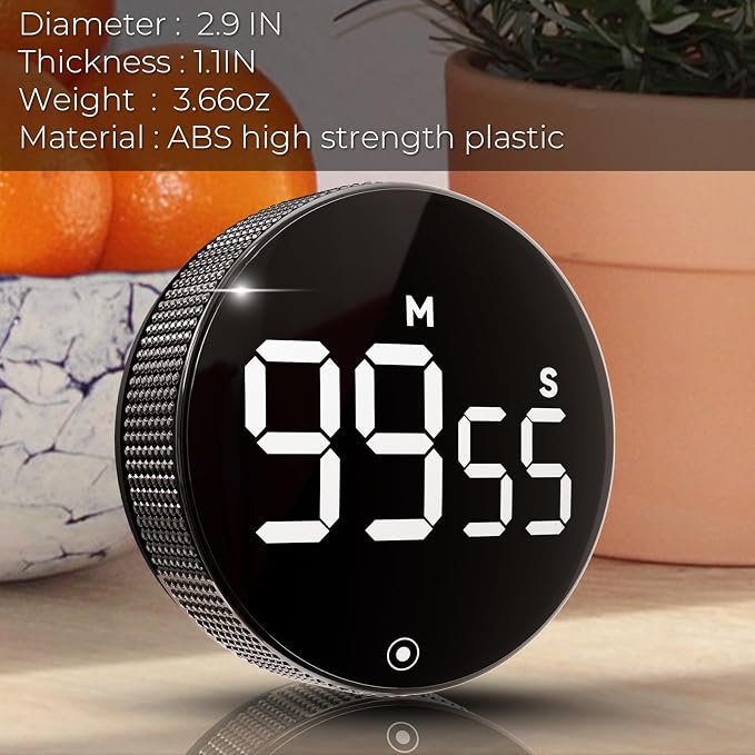 Digital Kitchen Timers, Magnetic Visual Timer Large LED Display Magnetic Countdown Countup Timer Volume Adjustable for Classroom Cooking Baking Teaching, Easy for Kids and Seniors (Black)