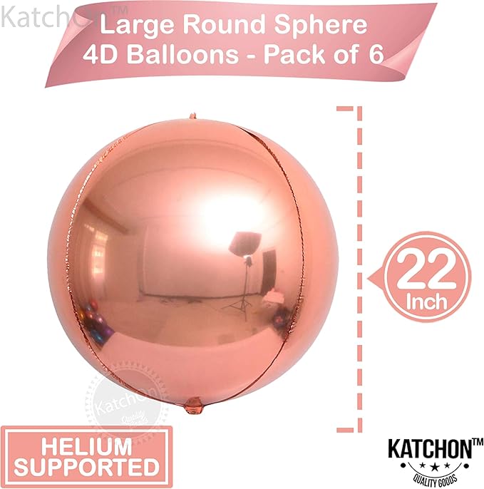 KatchOn, Rose Gold Balloons - 22 Inch, Pack of 6 | Rose Gold Foil Balloons for Bridal Shower Decorations | Mylar Balloon for Bachelorette, Anniversary, Birthday Party, 2026 Graduation Decorations