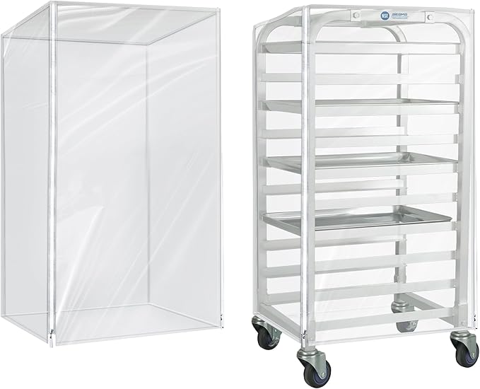 BIEAMA Bun Rack Cover – 10 Tier Half Size Commercial Bakers Racks Speed Pan Rack Cover PVC with 2 Sided Zippers, Clear 18.5" L x 16" W x 32.5" H
