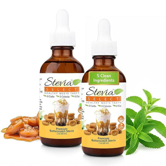 Stevia Select Butterscotch Pure Stevia Liquid - Zero Calorie Sweetener - All Natural Liquid Stevia Extract Flavor Drops - Keto All - Natural Sweetener - Keto Sugar Substitute 2 Oz (2 Pack)