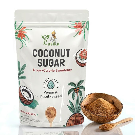 Rasika Organic Coconut Sugar, Unrefined Low Glycemic Sweetener Coconut Sugar for Baking Cooking & Beverages Cocunut Sugar Vegan, Gluten-Free, Non-GMO, Cane Sugar Alternative (300Gms)