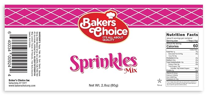 Bakers Choice Pink And White Sprinkles - Girl Baby Shower Sprinkles For Gender Reveal - Jimmies Sprinkles for Baking and Cookie Decorating - Dairy Free, Kosher 2.8 oz.