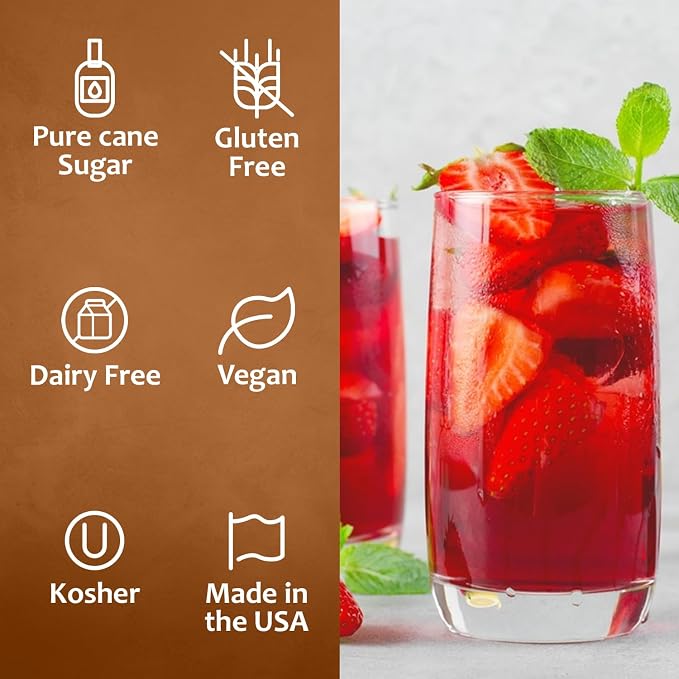 Syruvia Strawberry Syrup, Flavored Syrup for Cocktails, Fruit Drinks, Lemonades, and Desserts – 25.4 fl oz - with Pump