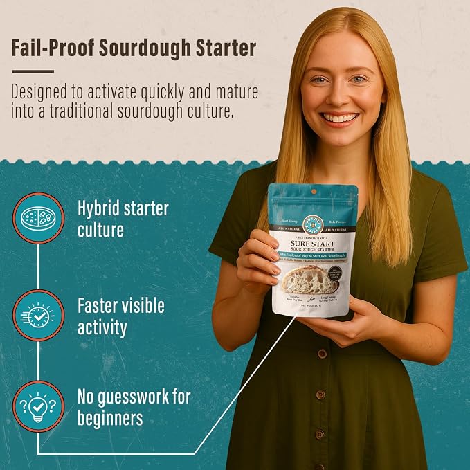 MY RUSTIC ROOTS Sure Start San Francisco Sourdough Starter Culture - Fail-Proof Sourdough Bread Starter - Beginner Friendly - Perfect for Baking Delicious Homemade Artisan Bread, Pizza & More - 12g