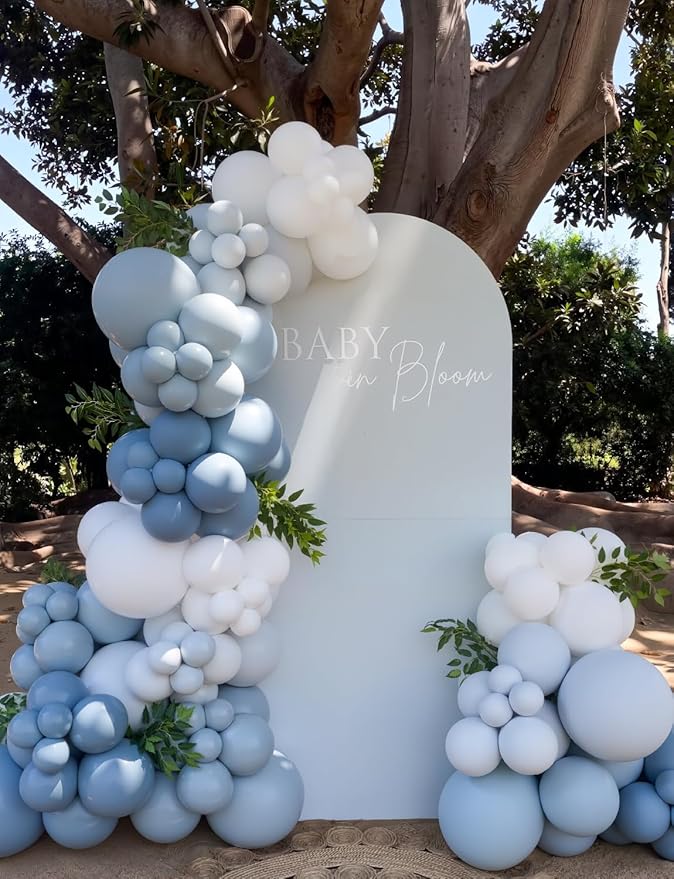 Dusty Blue Balloon Arch Kit, 138PCS Blue and White Balloon Garland Arch Kit with Light Blue, White and Clear Balloons for Baby Shower, Bridal Shower, Wedding, Gender Reveal Party Decorations