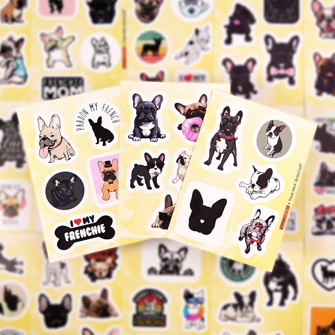 100Pcs French Bulldog Stickers for Laptop - Cute Frenchie Stickers for Water Bottles - French Bulldog Gifts for Owners, Party Favors, Decorations - Gifts for Women & Men