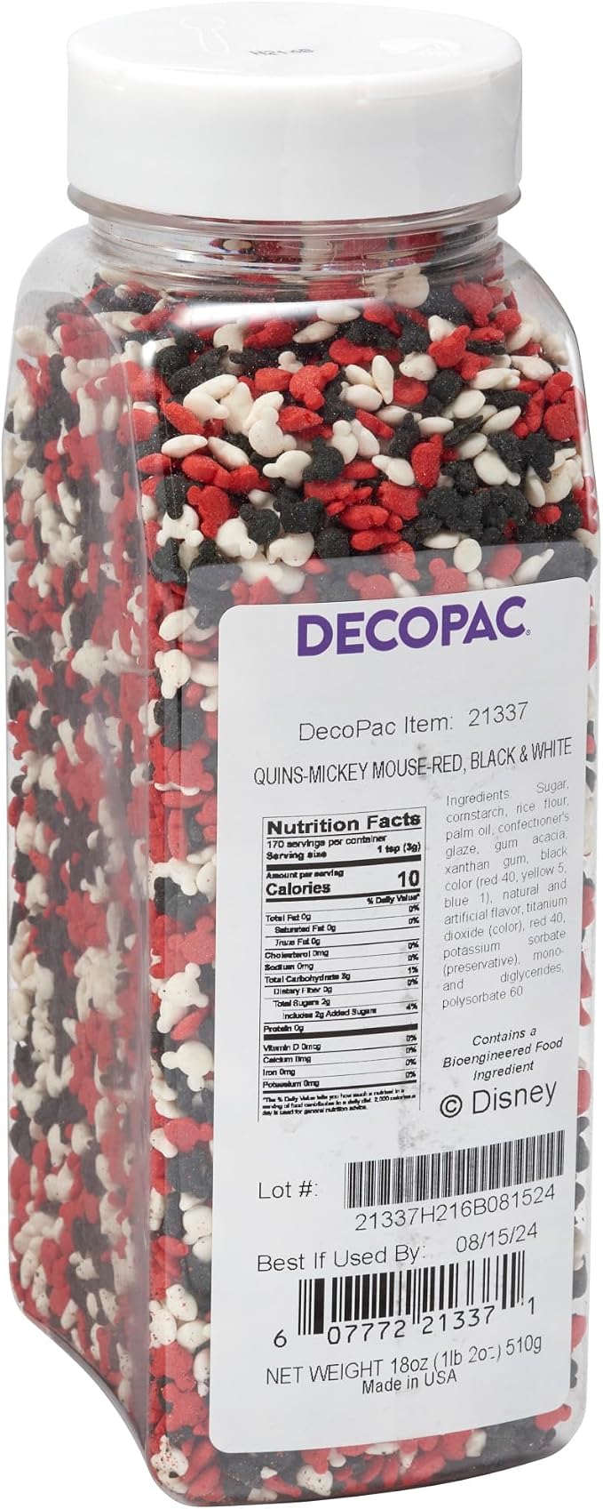 DECOPAC Mickey Mouse Quins, 18oz, Fancy Sprinkles Shaped Like Mickey Mouse, Candy Sprinkles in Handheld Container, Edible Sprinkles For Celebration Cakes, Cupcakes, Cookies