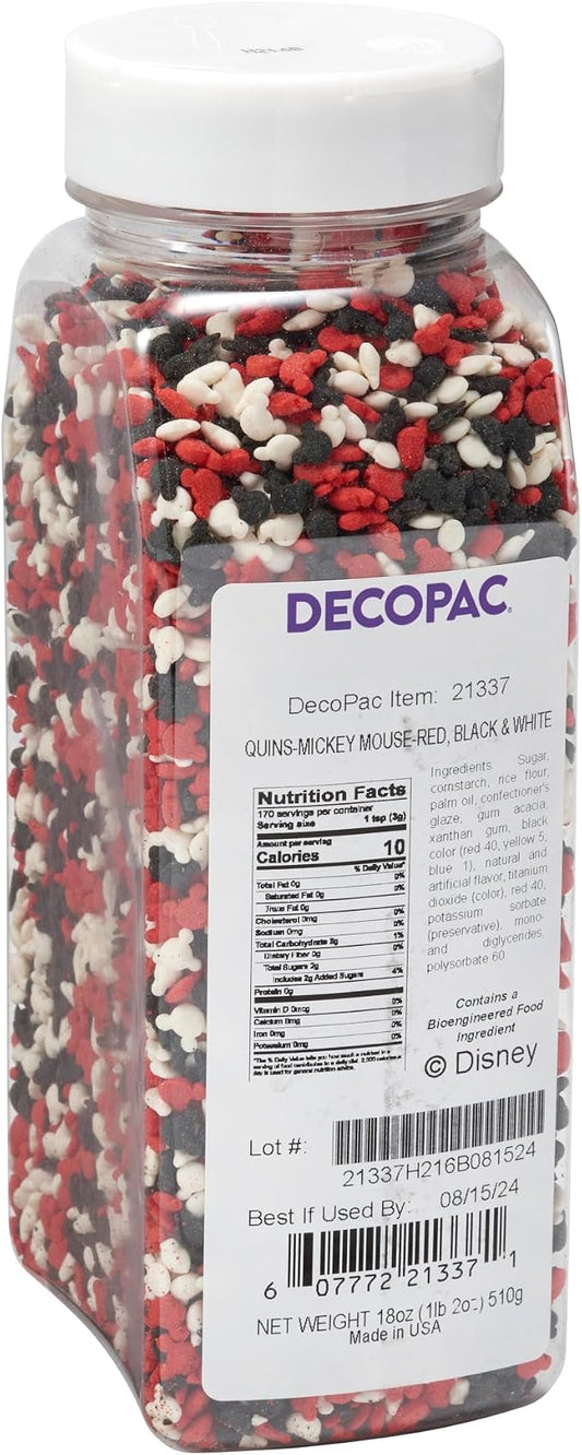 DECOPAC Mickey Mouse Quins, 18oz, Fancy Sprinkles Shaped Like Mickey Mouse, Candy Sprinkles in Handheld Container, Edible Sprinkles For Celebration Cakes, Cupcakes, Cookies