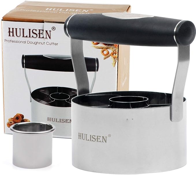 HULISEN Donut Cutter, 3.5 inch Stainless Steel Doughnut Cutter with Soft Grip Handle, and Small Biscuit Cutter, Professional Baking Dough Tools, Gift Package (Pack of 2)