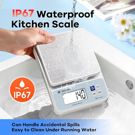 Digital Kitchen Scale 11lb/5kgx0.1g Waterproof Food Scales for Kitchen Rechargeable Food Weighing Scale with LCD Display, Large Food Scale Grams and Ounces for Baking, Cooking, Weight Loss, Meal Prep