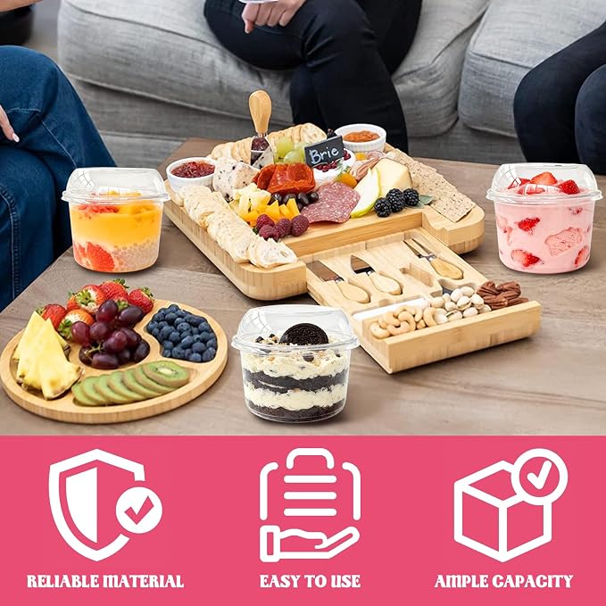 Alaeseje 50 Pack 16 oz Disposable Clear Plastic Cups,PET Dessert Cup with Lids,Disposable Snack Bowls for Cupcake,Pudding,Snacks,Yogurt,Parfait,Fruits,Mousse