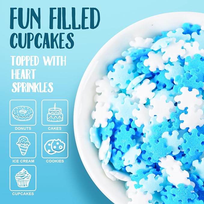Snowflake Sprinkles - 7 oz Christmas Sprinkles - Blue & White confetti - Bulk Winter Sprinkle Mix for Decorating - Great for Baking Cookies, Cakes, Cupcakes, and Holiday Parties