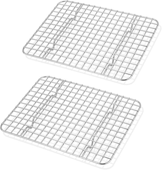 TeamFar Mini Cooling Rack Set of 2, Stainless Steel 8.75’’ x 6.25’’ Toaster Oven Grid Rack for Baking Roasting Broiling Grilling, Bakeable Rack for Cookies, Non-Toxic & Heavy Duty, Dishwasher Safe