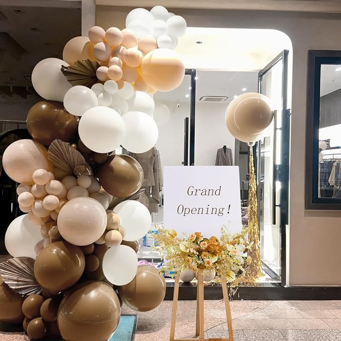 MEBAY Boho Brown Balloon Garland Arch Kit, 166Pcs Coffee Brown Nude White Balloons for Neutral Bear Bridal Baby Shower Birthday Party Decorations