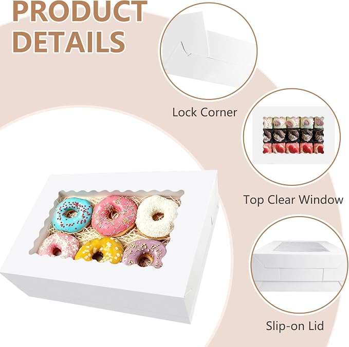8 Pack Rectangle Quarter Sheet Cake Boxes with Window, 14x10x4 Inch White 1/4 Sheet Bakery Boxes for Pastry Baking Cake, Cupcakes, Donuts, Cookies, Pie Treat Packaging