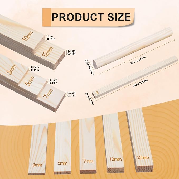 eZAKKA Clay Thickness Guides and Wooden Rolling Pin Set for Pottery, 11 Pcs | Pine Wood Slab Rollers with 5 Thicknesses (0.12-0.47") for Ceramic DIY Crafts, Mud Flattening & Sculpting Tools for Beginners