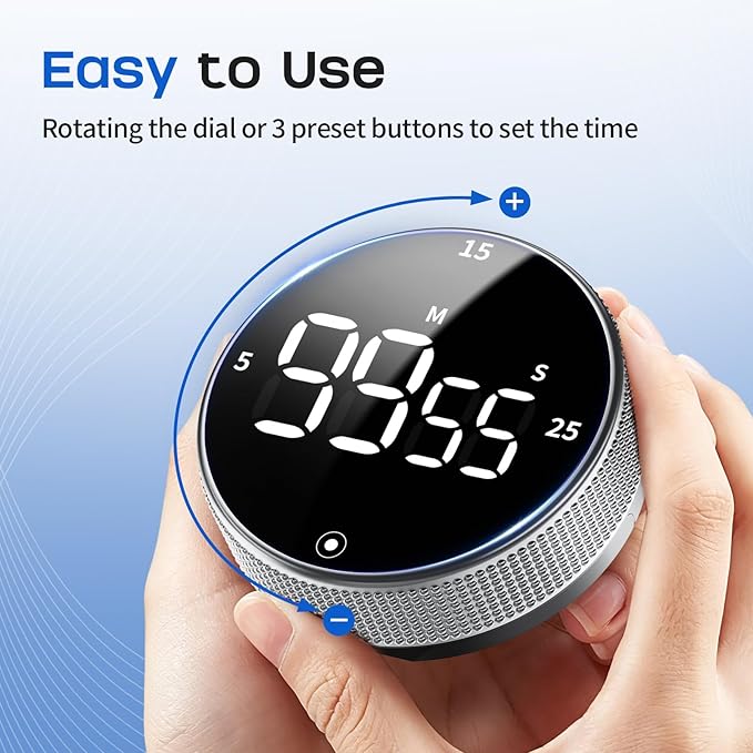 Seniny Digital Kitchen Timer with Magnetic - Visual Timer with Large LED Display, Pomodoro Classroom Timers with 3-Preset Times, Volume Adjustable, Countdown & Count Up Timers for Cooking