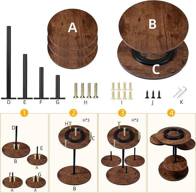 4 Tier Round Cupcake Tower Stand for 50 Cupcakes, 360° Rotating Wood Cake Stand with Tiered Trays, Farmhouse Cookie Stand for Dessert Table Display for Wedding Birthday Baby Shower Tea Party ﻿