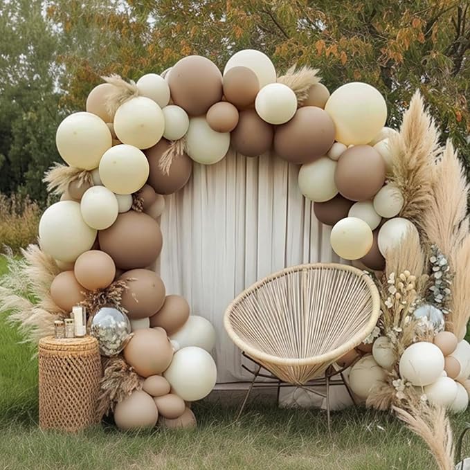 RUBFAC 129pcs Sand White Cream Balloons Different Sizes 18 12 10 5 Inches, Beige Latex Balloon Garland Arch for Birthday Engagement Party Wedding Anniversary Baby Shower Decoration