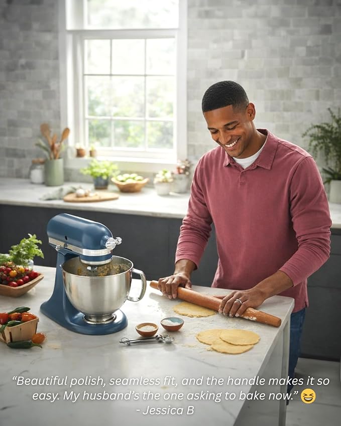 5 Quart Stainless Steel Mixer Bowl Compatible with 4.5-Quart & 5 Quart KITCHENAID TILT-HEAD STAND MIXERS,【Durable Dual-sided Sliding Mat Included】