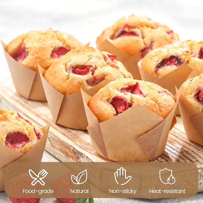 Ruisita 150 Pcs Mini Cupcake Liners Muffin Liners Baking Cups | Tulip Cupcake Liner for Baking Wedding, Birthday, Baby Shower Parties, Brown, Natural, White