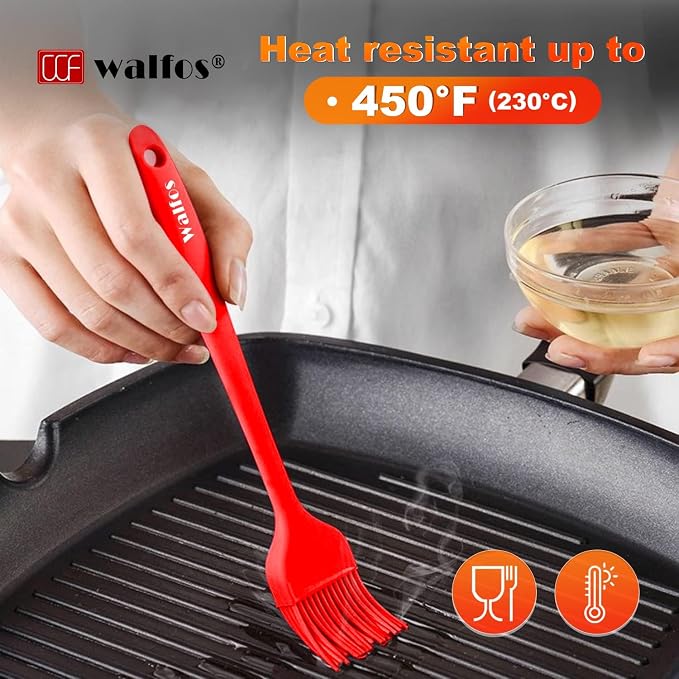 Walfos Silicone Pastry Brush, 600℉ Heat Resistasnt Basting Brush, Perfect for Baking,BBQ Grill,Kitchen Cooking,BPA Free and Dishwasher Safe (5 Pcs)