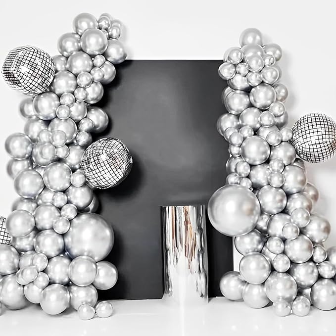 Voircoloria 110pcs Metallic Silver Balloons 12inch Chrome Silver Latex Party Balloons for Graduation, Wedding, Birthday, New Year, Baby Shower, Anniversary, Holiday Party Decorations
