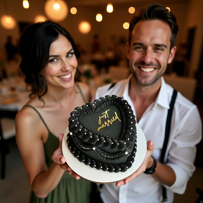 Acrylic Wedding Cake Topper - Elegant Vintage Heart Design for Bride & Groom - Just Married Cake Decor, Funny Wedding Cake Decoration (just married golden)