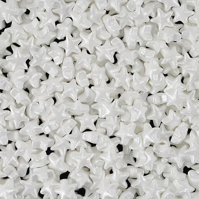 White Star Sprinkles, 10MM Edible Candy Stars for Cake Decorating, Cupcakes, Cookies & Desserts, 3.5 oz White Sprinkles for 4th of July & Memorial Day, Christmas, Wedding, Birthday, Holiday Baking Baby Shower
