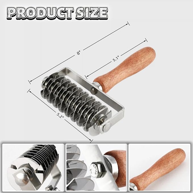 Pastry Lattice Roller Cutter - Stainless Steel Dough Lattice for Pie Pizza Bread beef wellington Pastry Crust Roller Cutter