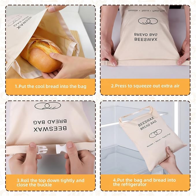 Beeswax Bread Bag for Sourdough, Reusable Beewax Bread Bags,2 Pack XL Organic Cotton Sourdough Bread Bags for Homemade, Keep Bread Fresh, Freezing Safe with Cleaning Brush-Care | Beeswax Bread Bag