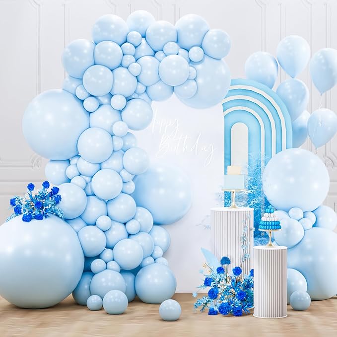 PartyWoo Baby Blue Balloons 127pcs Different Sizes of 36 18 12 10 5 Inch Light Pastel Sky Aqua Blue Balloon Arch Kit Garland for Graduation Baby Shower Gender Reveal Easter Party Decorations Blue-Q13