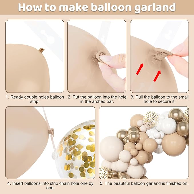 Amandir 153pcs White Sand Balloon Garland Arch Kit, Different Sizes 18 12 10 5 inch Beige Cream Champagne Gold Latex Metallic Confetti Balloons for Boho Neutral Baby Shower Birthday Party Decorations