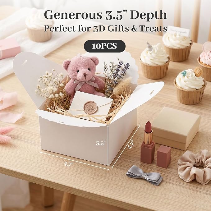 VGOODALL 10PCS Gift Boxes with Ribbon, Small White Candy Box Paper Treat Boxes for Wedding Cookie Chocolates Small Gifts