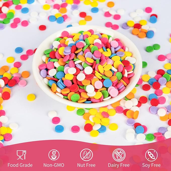 Edible Confetti Sprinkles,Colorful Round Cake Decoration for Desserts,Rainbow Circular Candy,Pastel Circle Sprinkles for Cake Baking,Perfect For Birthday Wedding Party Decorating Supplies
