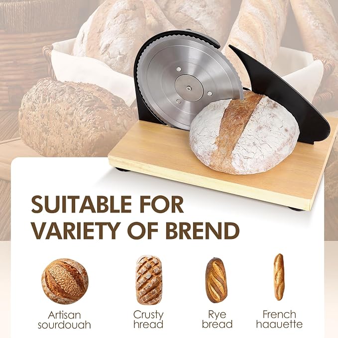 Brvclon Manual Bread Slicer Adjustable Thickness, Hand Crank Bread Slicer for Homemade Sourdough Bread with Scale Line & Suction Cup & Metal Guide,Quality Solid Wood Base & Gift-Level Packaging