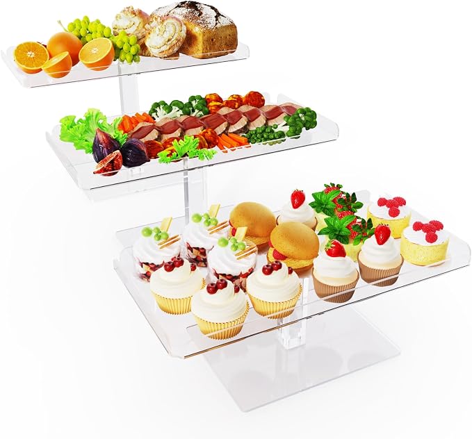 Bakzon Dessert Cupcake Stand, 3 Set Acrylic Tiered Serving Tray for Dessert Table Display, Cup Cake Holder for Tea Party/Birthday/Wedding