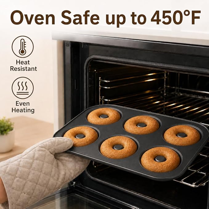 Donut Pan for Baking, 2 Pack 6-Cup Flower Shaped Doughnut Mold, 12 Cavity Bakeware for Homemade Donuts, Cakes, Bagels and Breakfast Treats Black