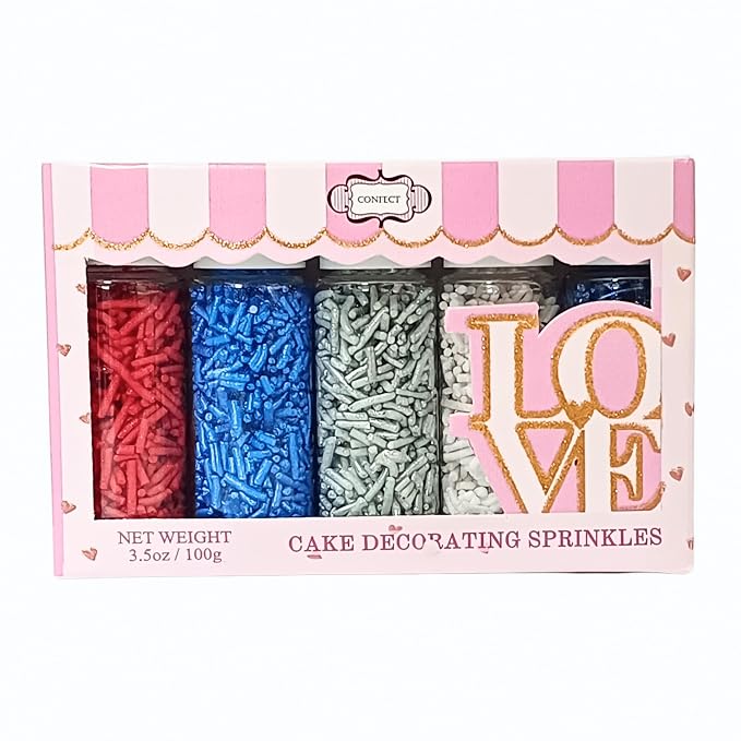 Confect Edible Christmas Sprinkles | Assorted Pack of 5 Mix Patriotic Red, White, Blue & Silver Jimmies | Sprinkles For Cake & Cupcake Decorations | Vegan, Gluten-Free, Soy-Free, Dairy-Free, Palm Oil-Free- 5 Oz