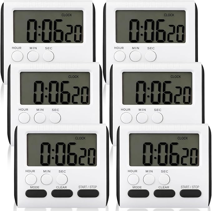 Mudder 6 Pack Digital Kitchen Timer for Cooking, Large Digits, 24 Hour Magnetic Backing Stand Kitchen Timers Clock for Classroom Kids Teachers, Loud Alarm and Large Screen (Black)