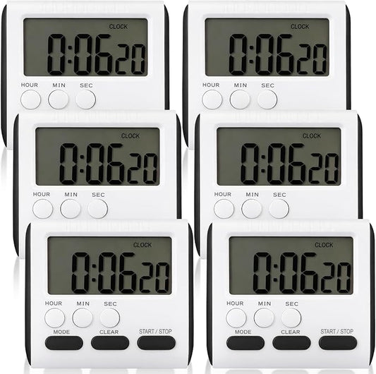 Mudder 6 Pack Digital Kitchen Timer for Cooking, Large Digits, 24 Hour Magnetic Backing Stand Kitchen Timers Clock for Classroom Kids Teachers, Loud Alarm and Large Screen (Black)