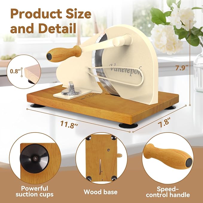 Upgrade Manual Bread Slicer for Homemade Sourdough Bread, Classic Hand Crank Home Bread Slicer With Scale Line and Steel Fence, Sharp Blade, Adjustable Width for Homemade & Commercial Use