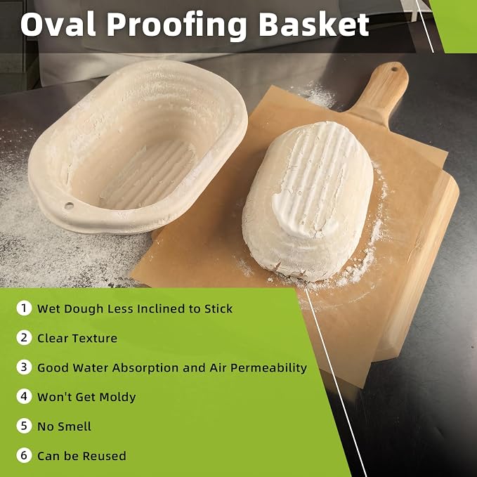 6x 8 inch Pulp Oval Sourdough Banneton Bread Proofing Basket Baking Supply with 30pcs Disposable Liners for Professional and Homemade Artisan Bread