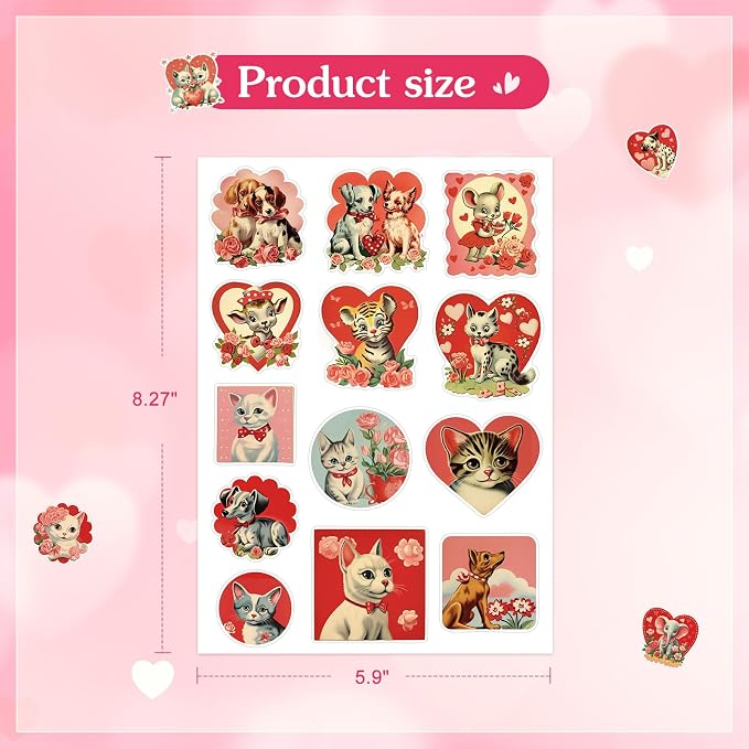 FaCraft 50PCS Love Stickers for Scrapbooking - Cute Animal Aesthetics Sticker for Phone Caps Luggage Envelope Laptop Water Bottles Boxes Cat Dog Valentines Stickers for Couples Adults Teens Kids Women