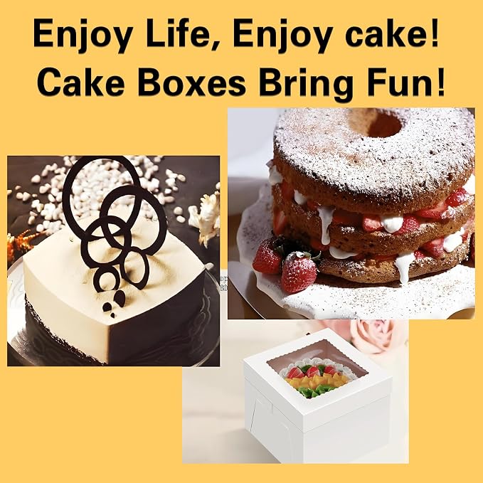 40Pack 12 Inch Cake Boxes With Cake Boards (20 boxes & 20 boards), 12X12X8 Inch White Bakery Box With Windown For Chocolates, Cajas Pasteles,Multi-Layer Cakes,Birthday/Party/Fathers Day