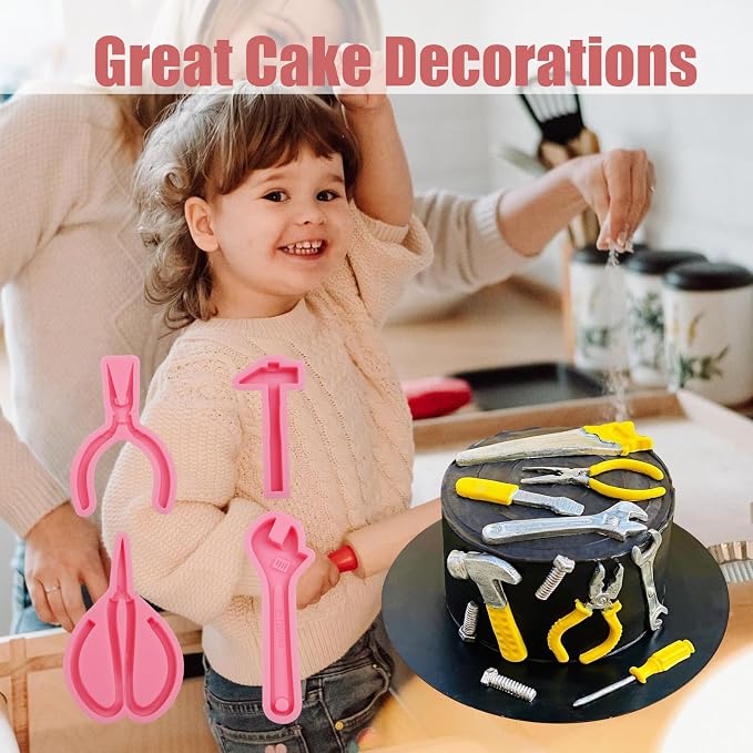 Hand Tools Chocolate Silicone Molds 4 Pcs, Large Scissor Hammer Wrenches Pliers Construction Tools Baking Fondant Molds for Cake Decoration Candy Cupcake Topper Cake Polymer Clay Crafts Epoxy Resin
